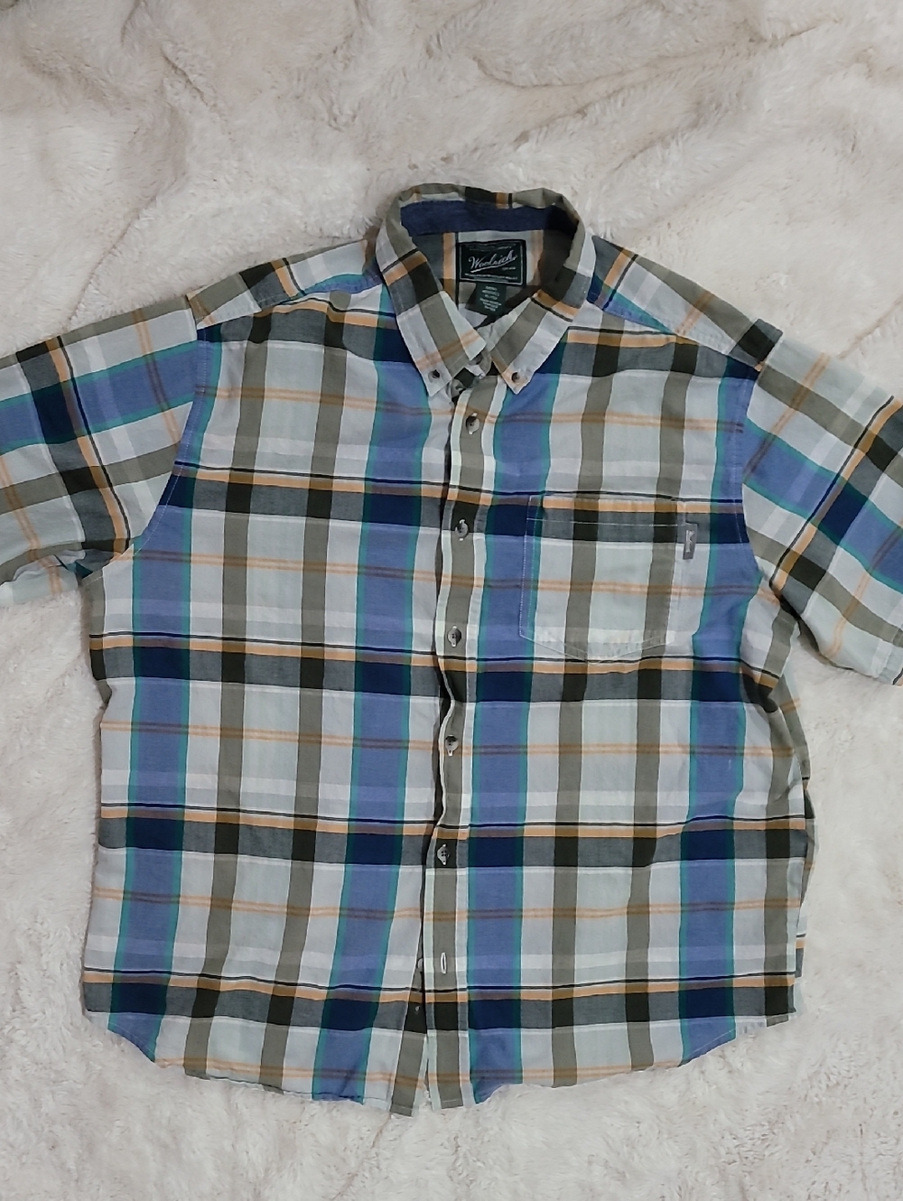 Woolrich Men's Short-Sleeve Plaid Button-Down Shirt - Blue, Green, Tan